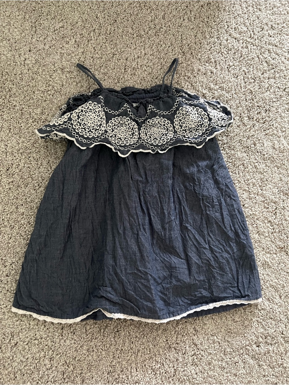 GAP Navy Blue Girls' Spaghetti-Strap Dress with White Lace Trim